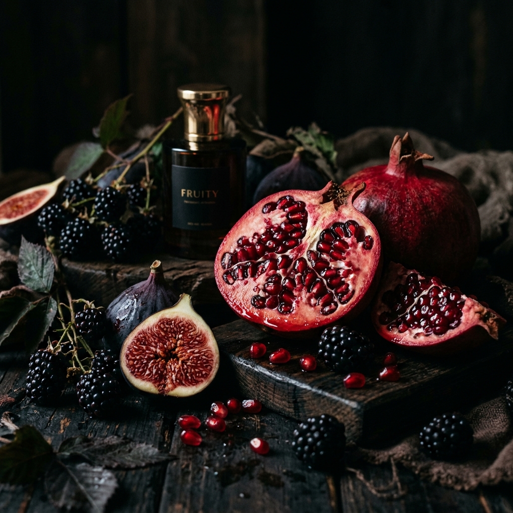 dark red pomegranate and blackberries