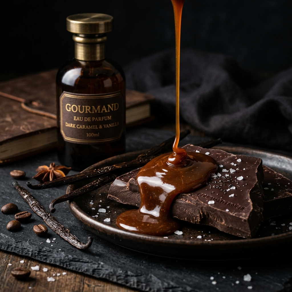 dark caramel dripping over dark chocolate