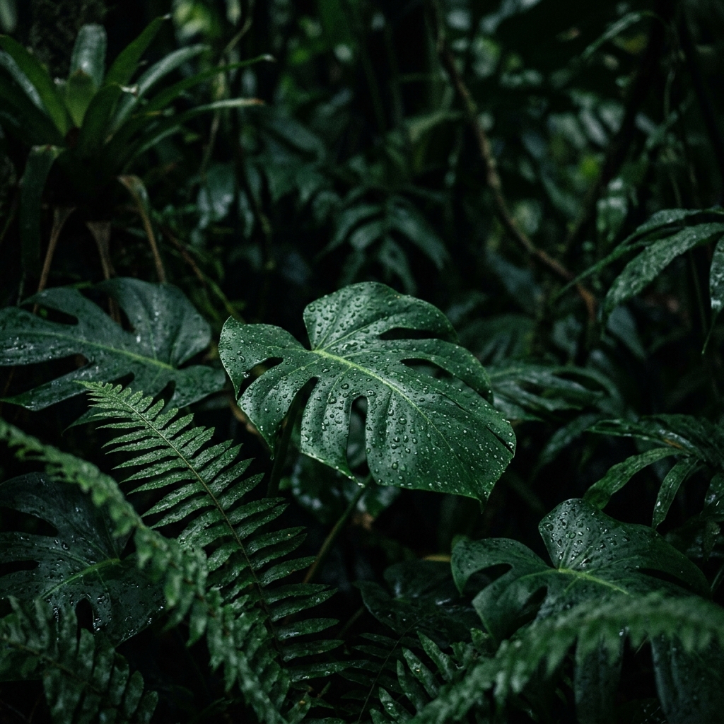 dark lush jungle leaves